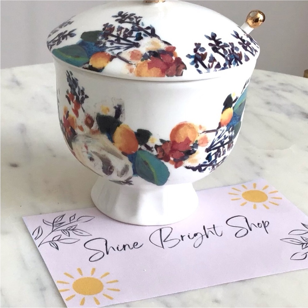 Anthropologie Botanica Handpainted Stoneware Sugar Pot NIB NWT - Picture 8 of 12